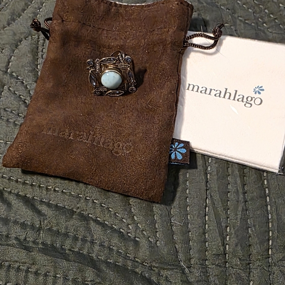 Marahlago Sterling Silver Larimar And Blue Topaz Statement Ring - Picture 7 of 7